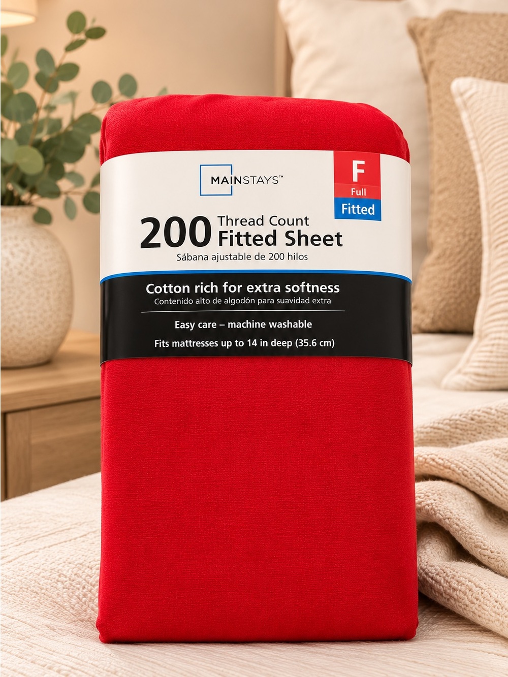 Mainstays Full Fitted Sheet in Bright Red